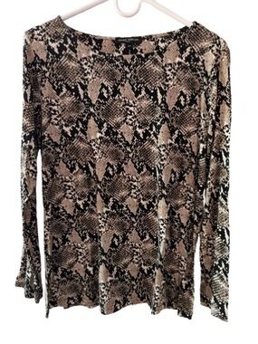Mario Serrani Womena Beige and Black Snake-Print Long Sleeve Tee size M